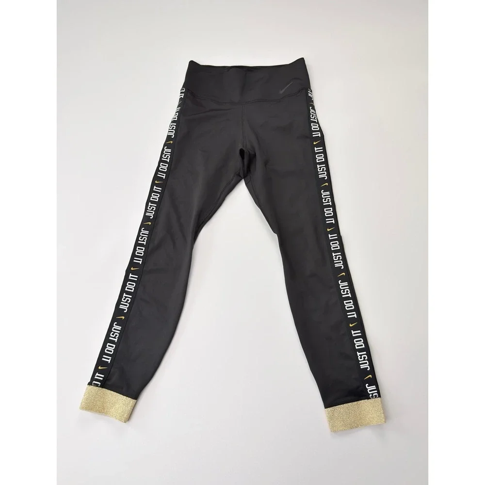 Nike Leggings Women S Black Gold Just Do It Taping High Waisted Excellent